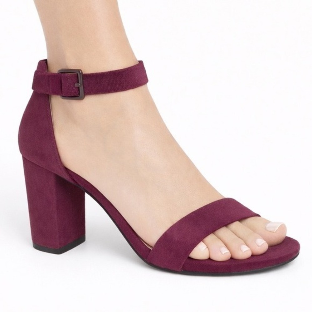 Allegra K Burgundy Faux Suede Block Heel Ankle Strap Sandals 11 Party Chic 41-08